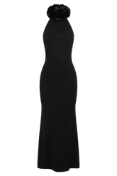 Elva Halter Knit Maxi Dress With Faux Fur - Black